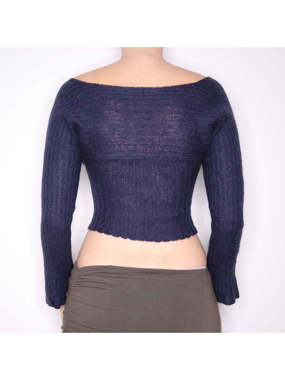 Y2K European Brand Navy Mohair Blend Cardigan (M) - Picture 2 of 5